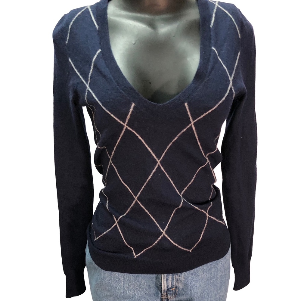 100% Wool Club Monaco Merino Argyle Diamond Print Sweater S